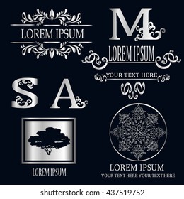 Logo. Set of silver emblem for companies. Elements of design. Vector illustration