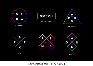 Logo set. Set of simple logo in modern minimal style for company, group, concept, project. Logo template with color gradient lines, abstract names. Sign, label, identity, emblem. Vector Illustration