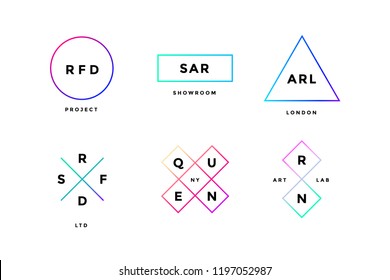 Logo set. Set of simple logo in modern minimal style for company, group, concept, project. Logo template with color gradient lines, abstract names. Sign, label, identity, emblem. Vector Illustration