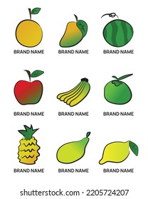 Logo Set Tropische Frucht Orange Mango Watermelon Apfel Banana Kokosnuss Papaya Lemon Frische Marke Vektorgrafik 