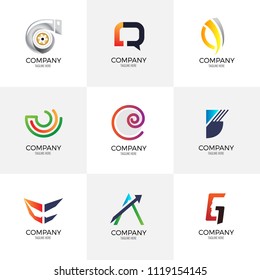 Logo set various purpose arts and creative brain idea symbols collection for Business, Game, Green technology, People colorful icons, Automobile, vector brand identity concept.