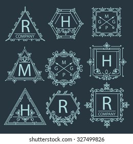 logo set. Vintage ornament emblems signs and symbols monogram decor elements. Vector illustration