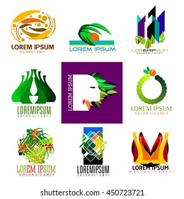 Logo set,logo collection,idea logo, creative logo design template, eco logo set, brain logo, vector logo template