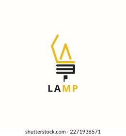 Logo of several letters that form a word and lamp shape.