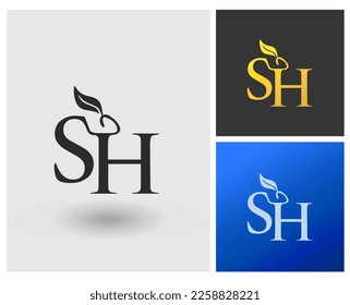 Logo SH Letter shape monogram style with leaf