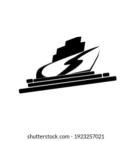 The logo shadow of cargo ship on the sea