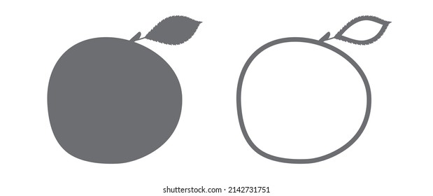 Logo en forma de manzana. Icono monocromo de frutas de manzana. Versión en frío gris y blanco con hoja