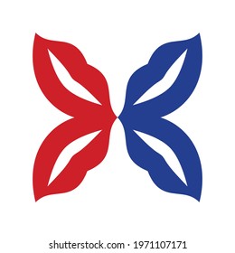The logo is in the shape of a butterfly, a symbol of the four human lips, neat, simple, and minimal. Logos are used for branding and marketing purposes.