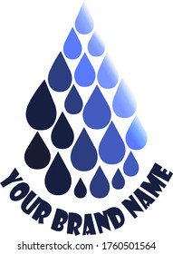 logo in the shape of a drop consisting of small blue drops of different shades on a white background