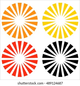 Logo shape, element in 3 colors with radial, concentric lines. Burst element
