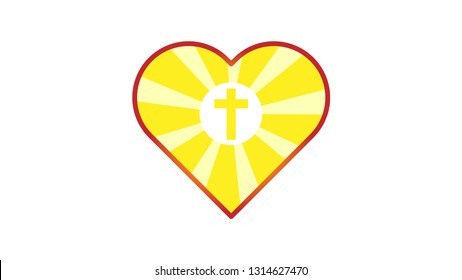 Logo in shape of heart, wich cross of Jesus Christ and rays of gold yellow light