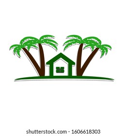 Logo of the shape of the house and palm tree for the cool, beautiful hotel logo, tourism and travel.