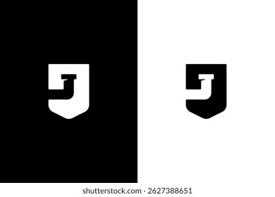 Logo en forma de J con una silueta de tubo en el medio. Un logotipo de tubería fuerte.