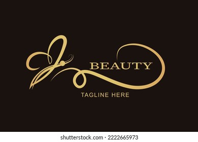 logo in the shape of a minimalist gold butterfly. beauty, luxury spa style. logo design. Premium vector