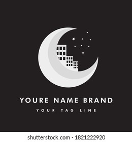 The logo is in the shape of the moon and the buildings on it, a logo that is suitable for various types of companies