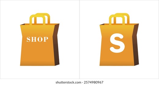 Logo in the shape of an orange shopping bag.