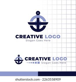 logo with the shape of a ship's anchor and a circle shape on the back