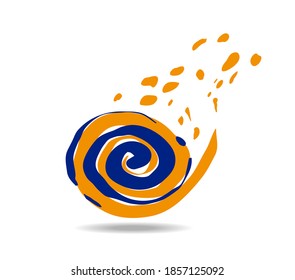 Logo in the shape of two intertwined spirals and dots pouring out of them