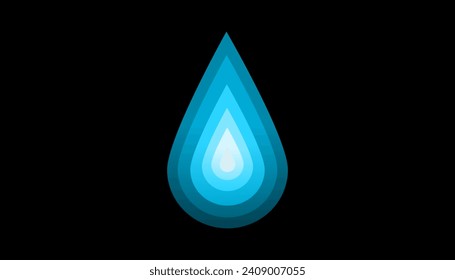 The logo is in the shape of a water drop with a blue color that gradually becomes light blue with a black background. Abstract art. Icon design template, sign of success, symbol of moving forward toge