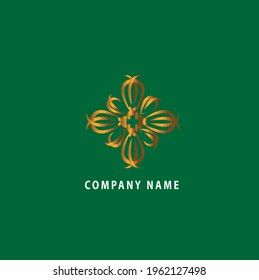 logo shaped like a flower with 8 petals. and a luxurious gold color. a beautiful and pretty flower shape