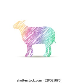 logo sheep painted with the colors of the rainbow.
