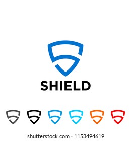 Logo shield blue, Black, gray, blue, red, orange color versions of shield vector.