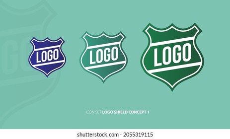 Logo con un concepto de escudo. Fabricado con 3 tipos diferentes de tamaños de gradiente y colores.