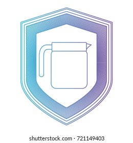 logo shield decorative of classic glass jar recipient of coffee with handle gradient color silhouette from blue to purple vector illustration