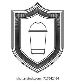 logo shield decorative of glass disposable for hot drinks striped silhouette on white background vector illustration
