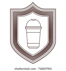 logo shield decorative of glass disposable for hot drinks striped brown silhouette on white background vector illustration