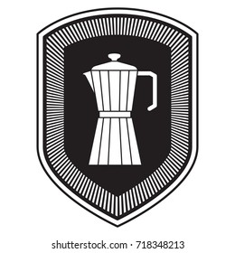 logo shield decorative of metallic jar of coffee with handle black silhouette vector illustration