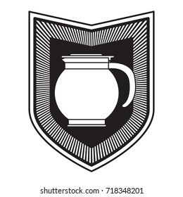 logo shield decorative of rounded glass jar recipient of coffee with handle black silhouette vector illustration