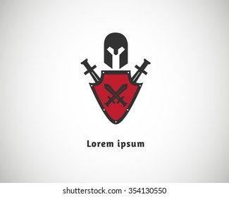  logo shield . security company . helmet warrior. logo mark symbol identity . design idea  war  creative shield  security .
