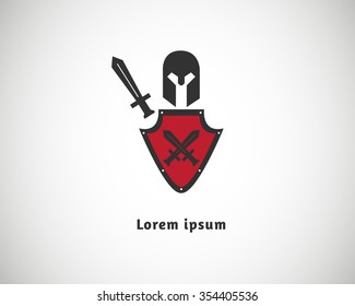  logo shield . security company . helmet warrior. logo mark symbol identity . design idea  war  creative shield  security .
