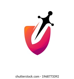 Logo of shield with sharp sword, army icon