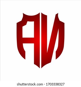 AN Logo Shield style Monogram design template with red colors on white background