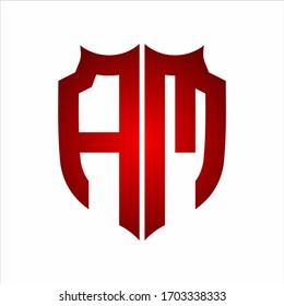 AM Logo Shield style Monogram design template with red colors on white background