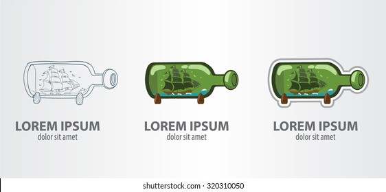 Logo ship in a bottle, contour logo, stroke logo