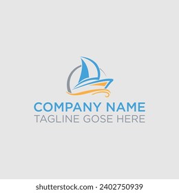 The logo of ship in the sea waves, Marine logo, illustration of yacht, template icon for ship, ocean, community, or even company, anchor marine and ship wheel icon logo design template with creative.