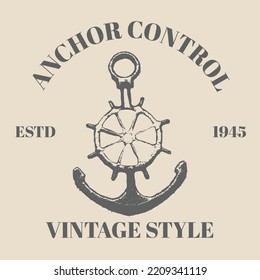logo ship steering wheel retro vintage vector illustration Anchor with a steering wheel.hand drawn isolated on cream background. Sea travel and nautical themes. Vector design element. template design