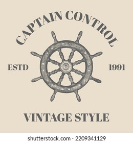 logo ship steering wheel vintage vector illustration, retro vintage style template design