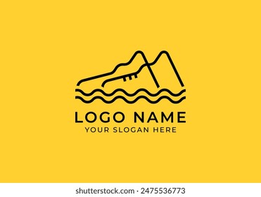 logo shoes mountain with water wave. Logo fashion, minimalsit, modern. Editable file