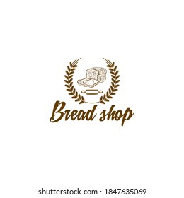 logo for a shop selling bread with a delicious looking and delicious bread illustration.
