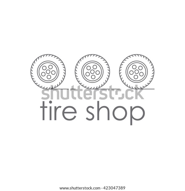 Logo shop tires. Three car wheels\
rolling in the style of the line. Vector\
illustration.