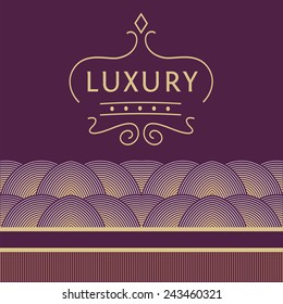 Logo for shops, boutiques. Logo on a purple background with gold pattern. Luxury and elegance.