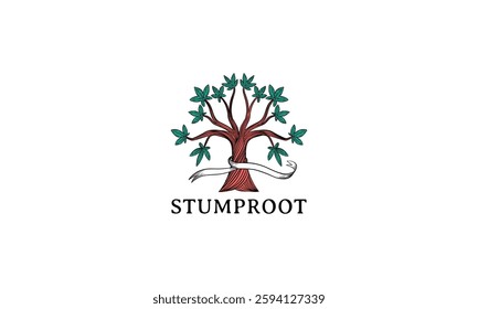 The logo showcases a tree graphic with leaves, a banner, and the company name underneath.