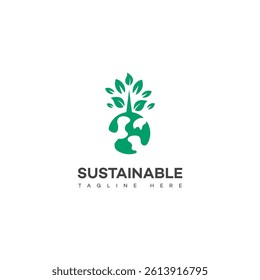 A logo showcasing a circular city building with green leaves sprouting above, symbolizing sustainable urban development and ecoconscious architecture.