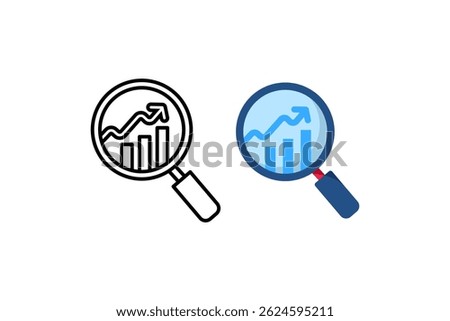 Logo showing a magnifying glass with a rising bar and line chart, symbolizing analysis, business growth, and data insights. Ideal for finance, SEO, and analytics-related services.