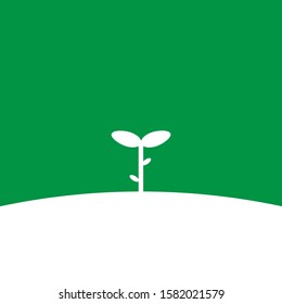 Logo showing a sapling of a tree growing out of the ground, green background.vector cartoon flat.