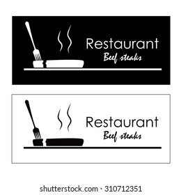 Logo shows a fork pricking a ribeye steak. It is displayed in two colors.